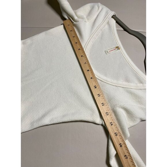 Free People Heart on Sleeve Thermal Knit Top Sz Medium Cream Lace Beaded Floral - Picture 6 of 16